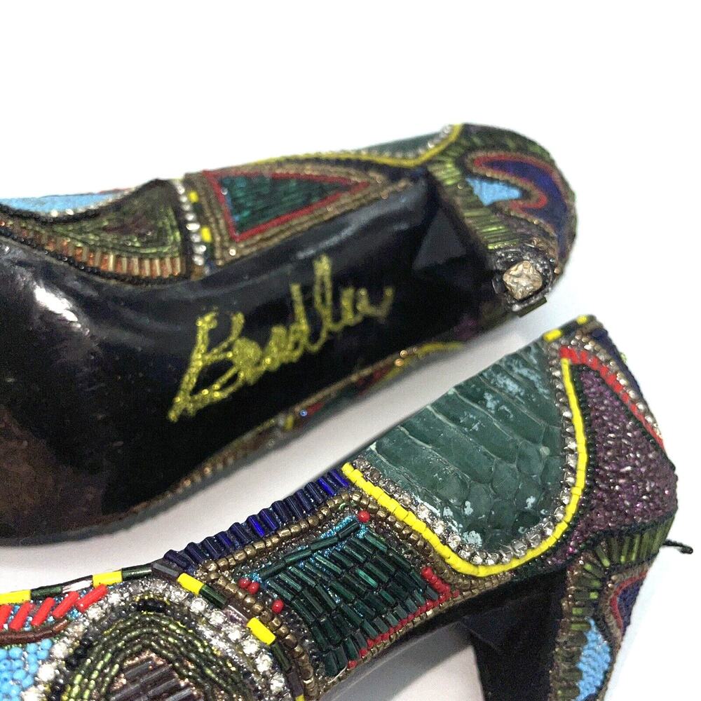 Bradley Levin Beaded Heels Womens 8 Charles Jourdan 80s 90s Vintage Rare Unique - Picture 11 of 15